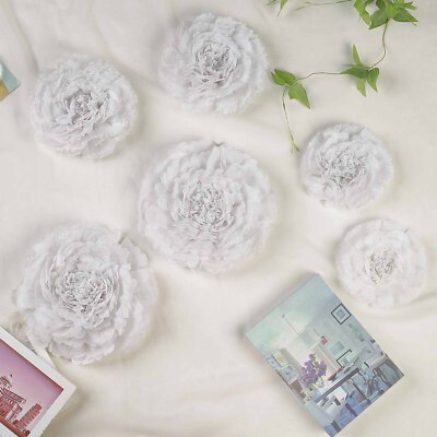 12 pack 7'' 9'' 11'' White Tissue Paper Carnation Flowers Home Wall Backdrop