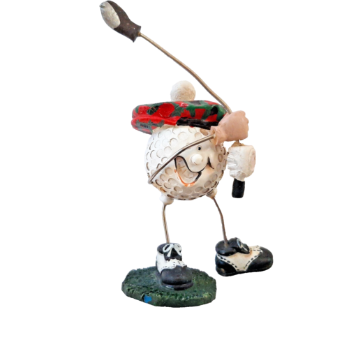 Figurine de balle de golf goofy vintage avec chaussures chapeau grand sourire balançant vert - Photo 1/8