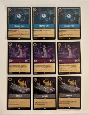 Disney LORCANA   Emperor s New Groove Lot 9 3x Eye Fates, 3x YZMA & 3x Ransack