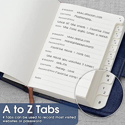 Password Book with Lock, Password Book with Alphabetical Tabs 600+ Dark Blue - 第 6/6 張圖片