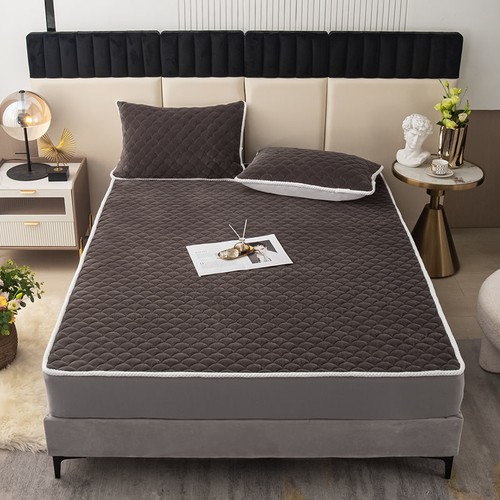 Thicken Velvet Quilted Bed Cover Quick Warm Coral Fleece Quilting Mattress Cover - Picture 33 of 33