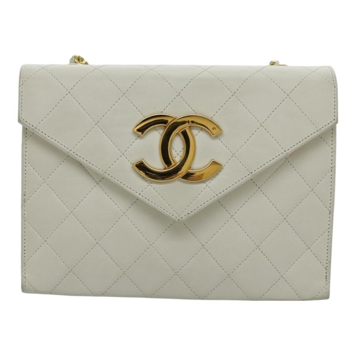 CHANEL Matelasse Big COCO Mark Chain Bag Lamb Skin White CHANEL Matelasse Big COCO Mark Chain Bag Lamb Skin White