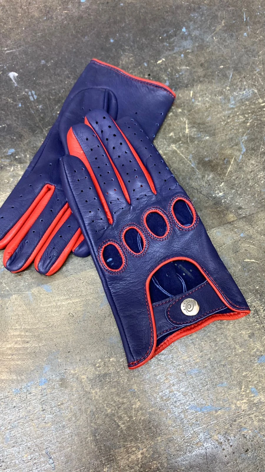 Driving Handmade Gloves for Men's made from Red & Blue Napa Leather