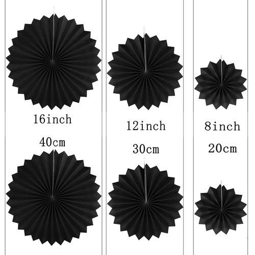 Black Silver Paper Fans Decorations 12pc Wedding Graduation Photo Backdrop - Picture 2 of 3