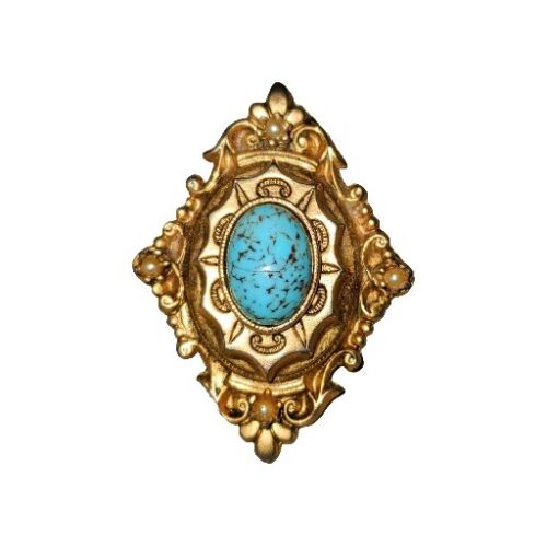 Türkis und Perle Kamee Stil Brosche Anstecknadel Vintage goldfarben