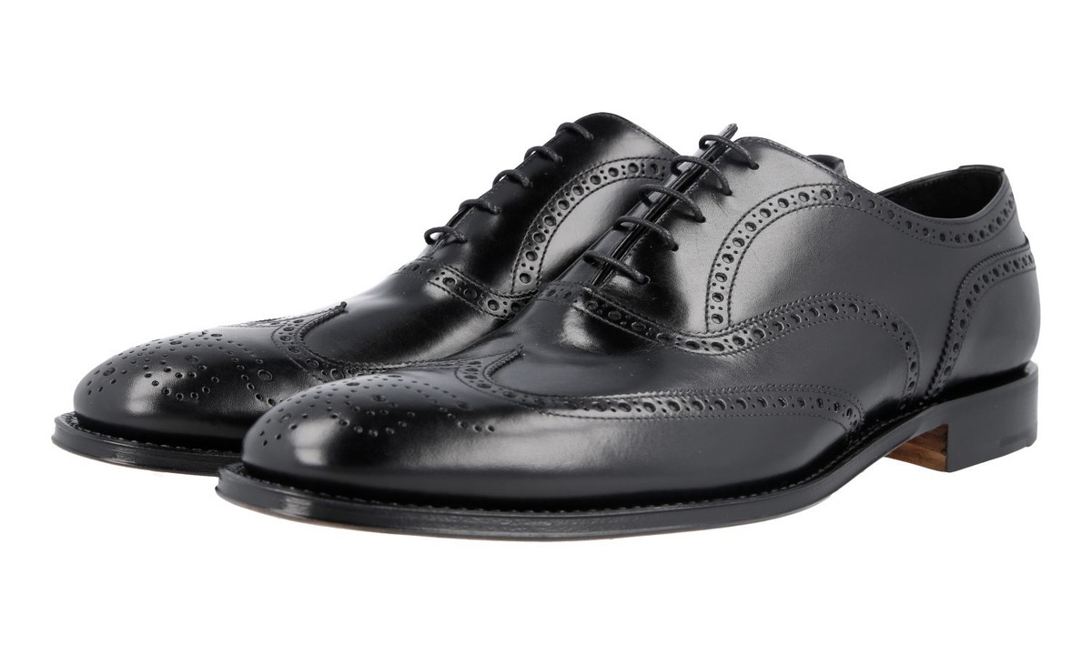 PRADA Leather Sole Brogue Dress Oxford Formal Shoes Black 