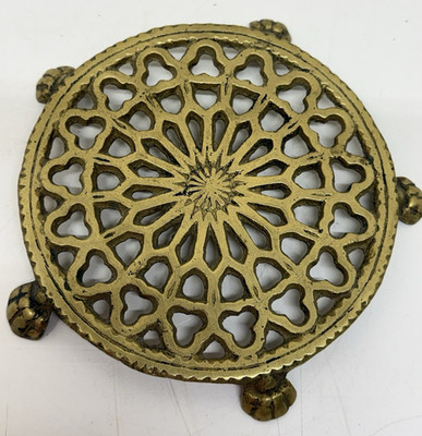Antique Victorian Era Brass Trivet Footed w/ Lion Paws  5'' diameter