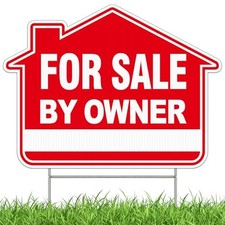 For Sale by Owner Sign with Metal H -Stakes, 16"x12" Double Sided Red-FSBO-1