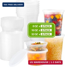 24 Sets Plastic Deli Food Containers With Lids, 8 oz 16oz 32oz Variety pa