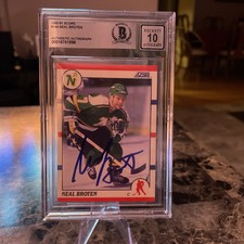 1990  SCORE🏒NEAL BROTEN #144 AUTOGRAPH BGS 10💰LOW  POP NORTH STARS  *VINTAGE*