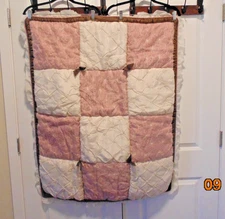 Cocalo Blanket Baby Squares Patchwork Pink Beige Embroidered Flowers, Brown Bows
