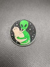 Alien & Cat Acrylic Pin Badge. Mystery Kitten Cute (M)