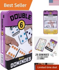 Portable Double 6 Domino Set with 28 Tiles - Fun for 1 to 4 Players, Ages 6 
