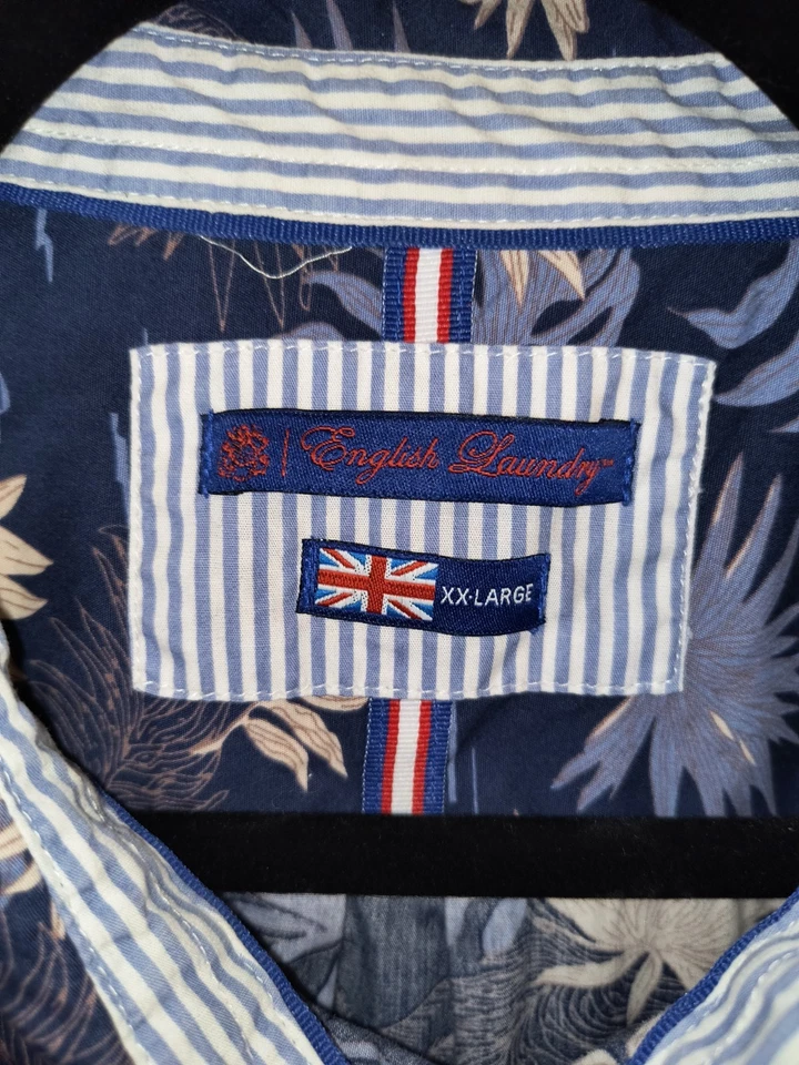 English Laundry 男式纽扣棉衬衫 XXL 蓝色/白色叶子  — 第 4/4 张图片