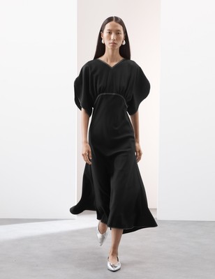 Marks & Spencer Womens Black Wool Midaxi Bardot Dress Size 8 - M&S