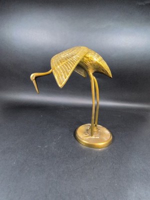 Vintage massiv Messing Mid-Century Kranich Reiher Storch Reiher Vogel Figur 7'' hoch 