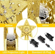Christmas Star Tree Topper with Rotating LED Projector Lights, 3D Gold Star