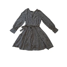 She + Sky Mini Dress Womens Small Black White Long Sleeve Tie Waist Fit Flare