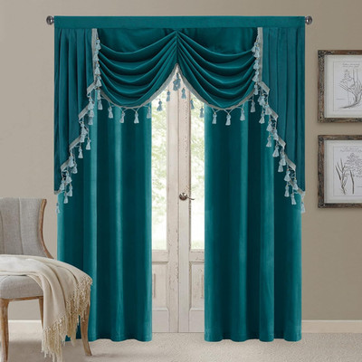 Luxury Velvet Curtain Set with Tassel Waterfall Valance -  Bundle