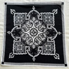 VTG Bandana Black Cotton Elegant Medallion Geometric Pattern Handkerchief 21"