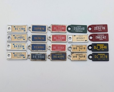 Vintage Lot of 20 Indiana DAV Mini License Plate Key Tags Keychain 1951-1969