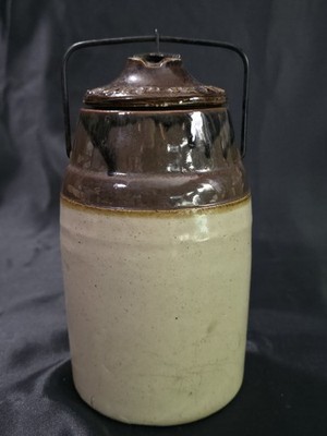 Antique Weir No 2 Stoneware Jar Albany Slip Wire Bail Lid Pat 1892 1901 10''