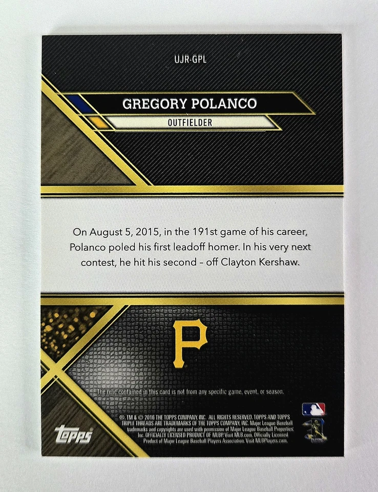 Gregory Polanco 2016 Topps Triple Threads Unity Jumbo Reliquia Plata/27 #UJR-GPL Foto 2 de 2