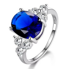 925 Sterling Silver Oval Champagne Zircon Ring White Pink Blue Jewelry