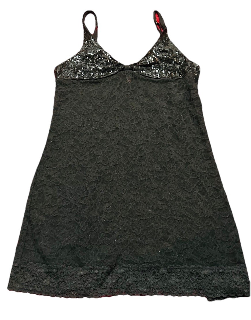 L Victoria’s Secret The Lacie Black Sequined Slip Lingerie Dress Size Large Sexy