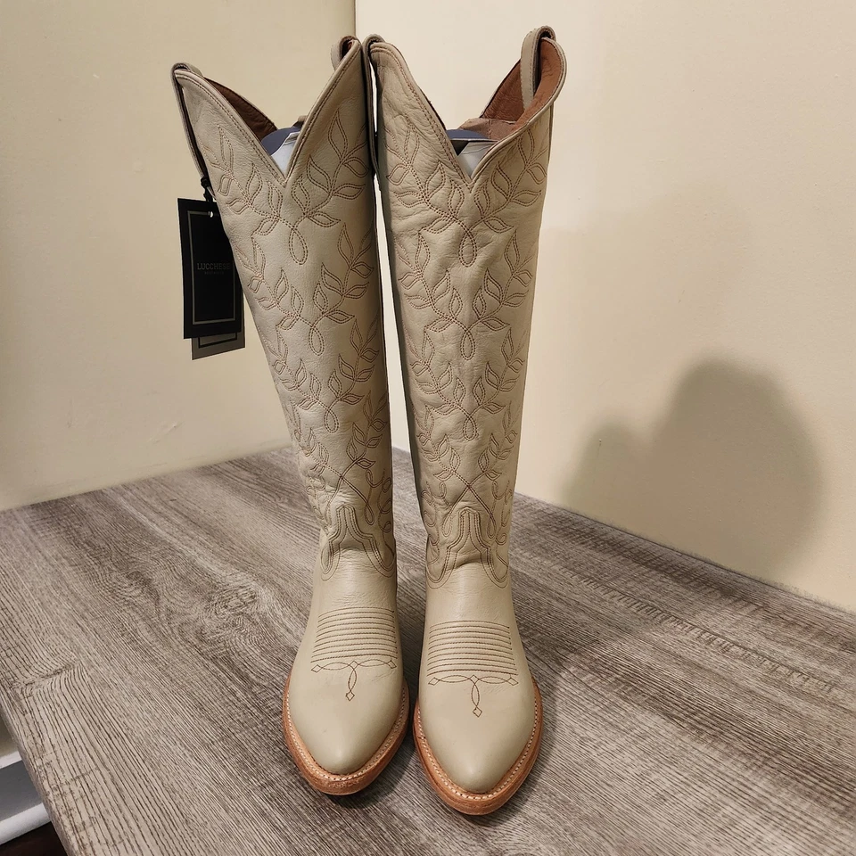 1883 Lucchese Women's 17" Tall Western Cowboy Boots Cream Size 7 - Image 3 of 4