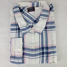 Untuckit Womens De Toren 18 Pink Blue Plaid Long Sleeve Button Up Shirt Soft NWT