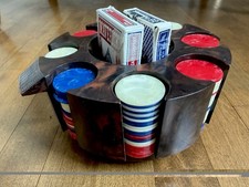 Vintage Marble Design Bakelite Poker Set Spinner Carousel Caddy  Chips