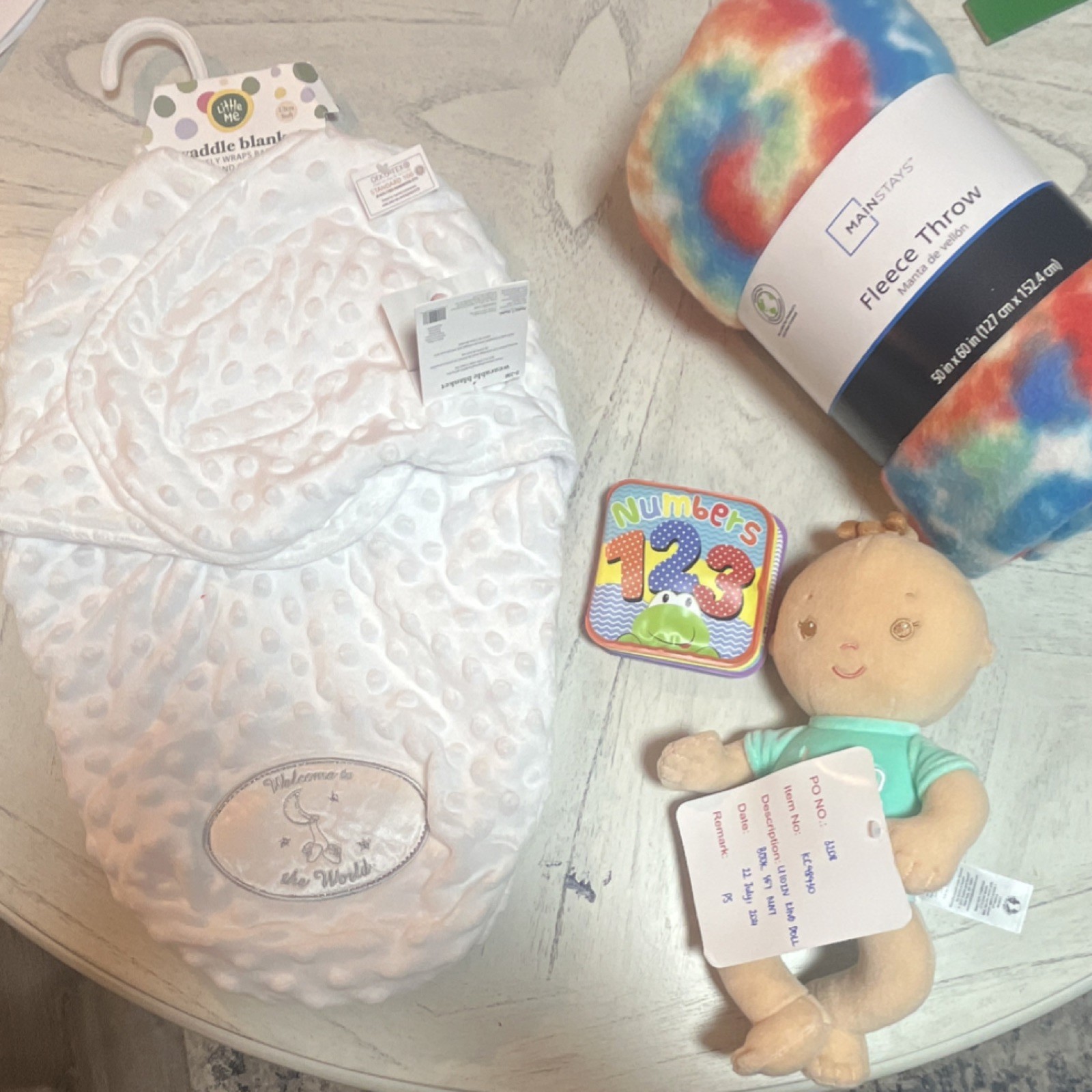 Little Me & Mainstays Swaddle Blanket Fleece Throw Set White Multicolor Unisex