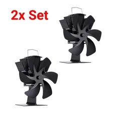 2X 6 Blade Wood Stove Fan +Thermometer Eco Heat Powered for Fireplace Log Burner