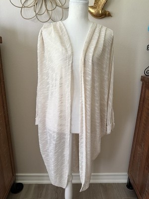 LA Threads Cardigan Womens 22/24 Ivory Open Knit Cocoon Kimono Plus Size