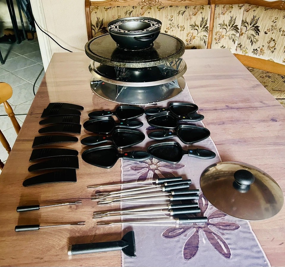 3 In Eins Raclette Heißer Stein +Fondue Tischgrill Für Bis zu 8 Personen - Bild 4 von 4