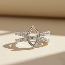 925 Sterling Silver 7x14mm Marquise Semi Mount Ring-CZ Accent Double Band Ring