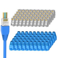 100-Pack Cat 6 Pass Through Shielded RJ45 Connectors with RJ45 Boots Cover C...