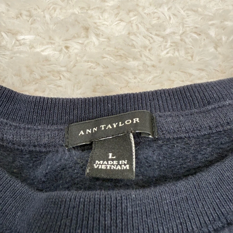 Moletom Ann Taylor azul marinho L grande com joias LS strass Bling Boho - Imagem 3 de 4