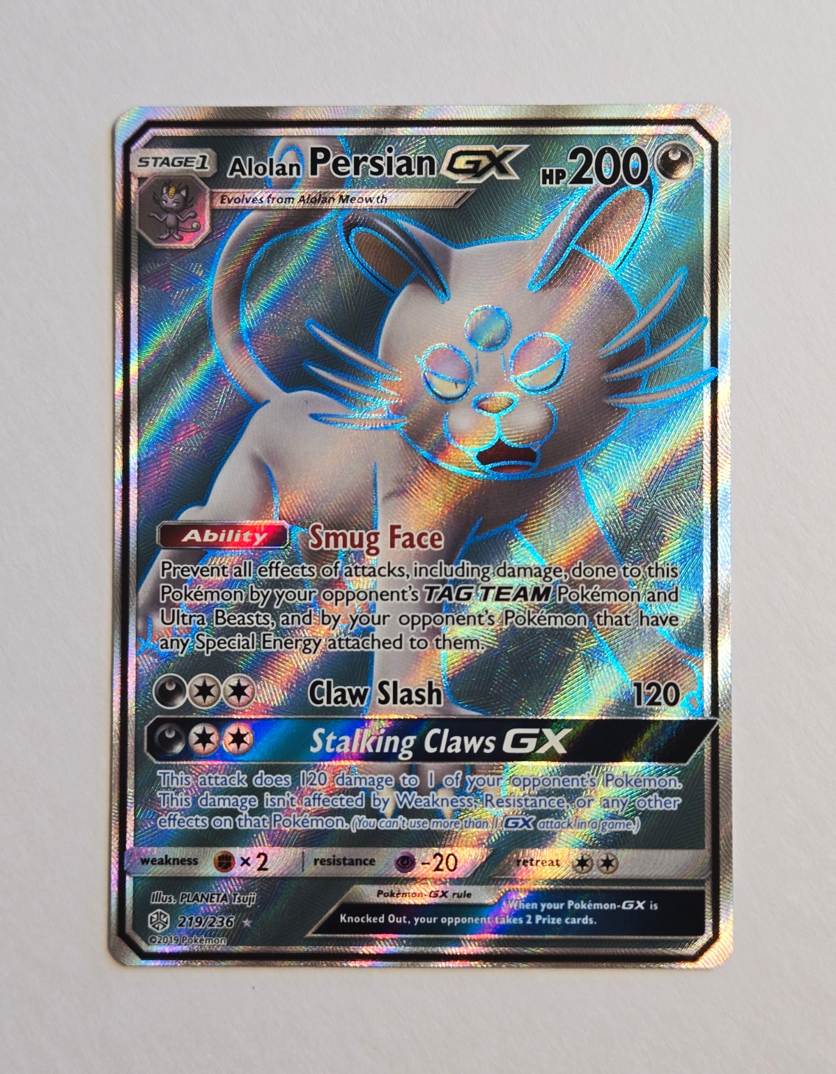 Alolan Persian GX 219/236 Cosmic Eclipse Full Art Holo Ultra Rare English