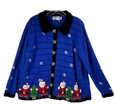 Vintage Jack B Quick Christmas Sweater Cardigan 1X Beaded Santa Tree Snowflake