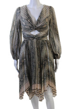 Zimmermann Womens Beige Snake Print Fit & Flare V-Neck Long Sleeve Dress Size 0