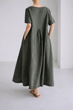Damen Kunstkleid Maxilänge – locker, feminin, Grau-Grün, Sommerkleid