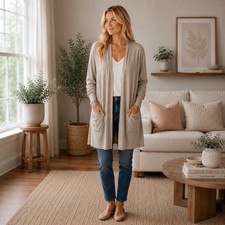 Pact 100 Organic Cotton Airplane Long Cardigan Neutral Loungewear Travel S/M