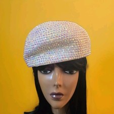 women church hats Accented With Rhinestones White