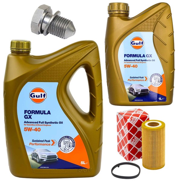 MotoröL Filter Set Gulf Formula GX 5W-40 6 Liter + Schraube FüR VW Beetle 2.5-image