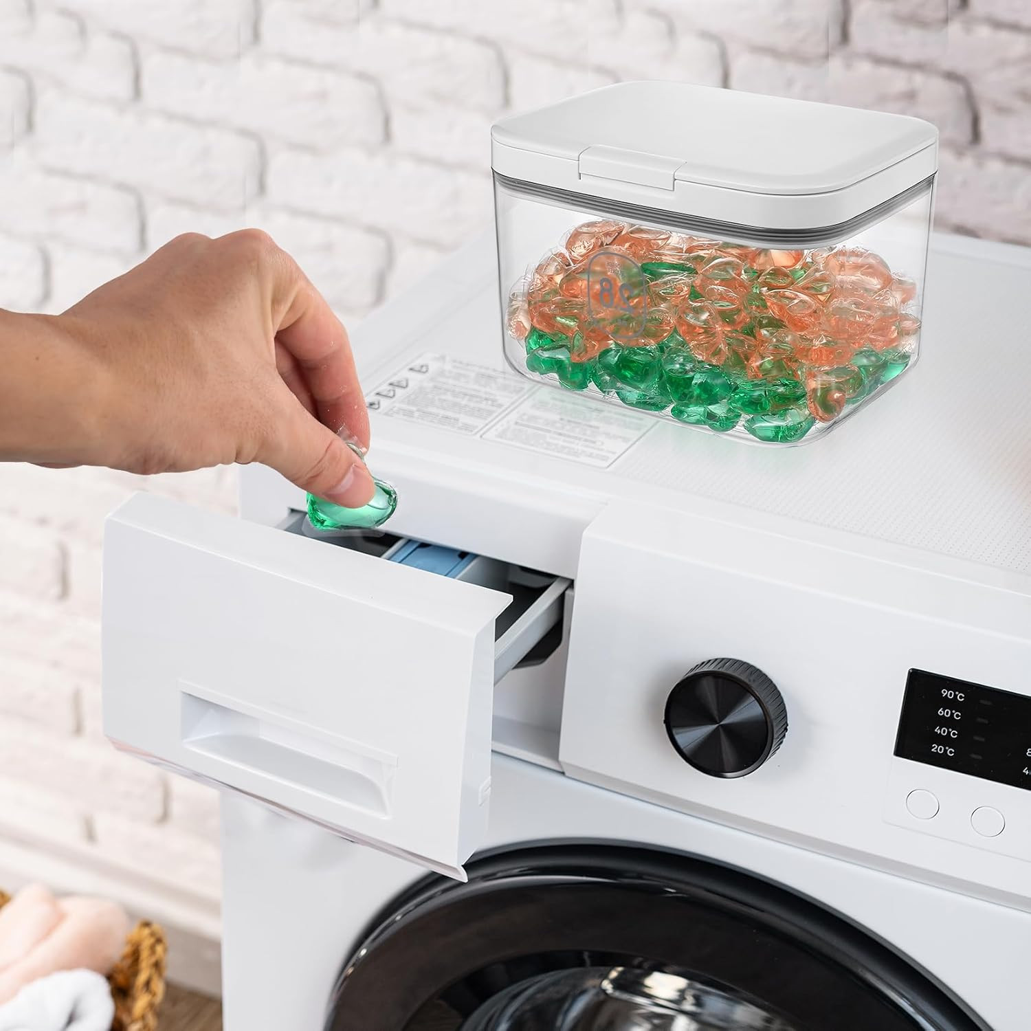 Dispenser Detersivo Abnaok Con Misurino E Beccuccio - Contenitore Ermetico In Vetro Da 1100ml, Bianco Trasparente - 3