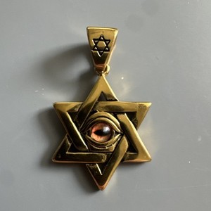 Authentic Gold Plated Star David Jewish Pendant Evil Eye 24” Chain Faith