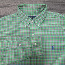 Ralph Lauren Shirt Mens Large Green Tartan Plaid Long Sleeve Button Down