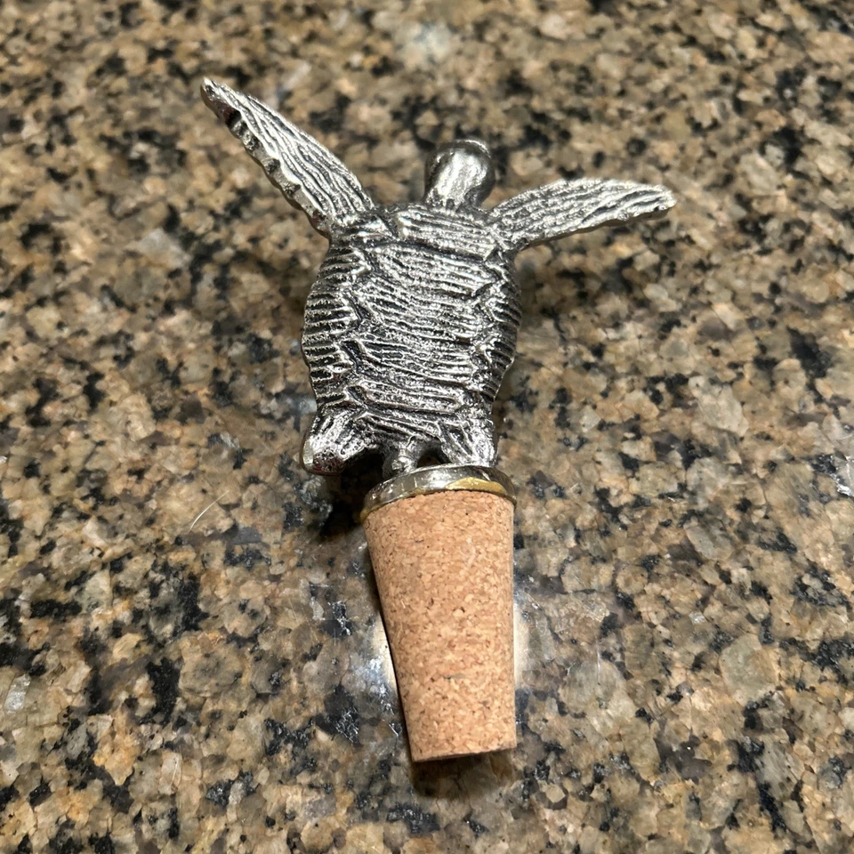 "Tapón de botella de vino tortuga marina tapa de corcho madera metal 4,5"" H" Foto 3 de 4